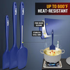 Walfos Silicone Spatula Set (5pcs) - 600℉ High Heat Resistant Kitchen Spoon Navy Blue Spatulas for Cooking Mixing & Baking, Strong Steel Core and One-Pieces Seamless Design, BPA Free Dishwasher Safe