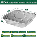8x8 Aluminum Pans with Lids - 60 Pack Square Disposable Aluminum Foil Baking with Covers - Disposable Baking Pans for Air Fryer, Oven, Cooking