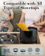 Cook N Home Nonstick Stockpot with Lid 8-QT, Professional Deep Cooking Pot Canning Cookware Stock Pot with Glass Lid, Black