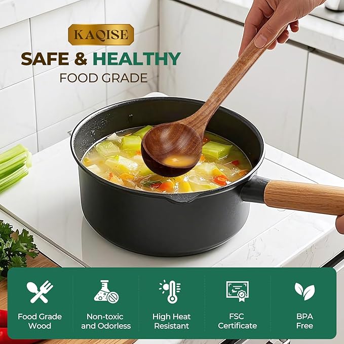 Wooden Spoons for Cooking, Teak Wooden Utensil Set, 2Pcs Kitchen Utensils, Large Cooking Spoons for Soup and Pasta Serving Mixing (Ladle & Pasta Scoop Strainer)