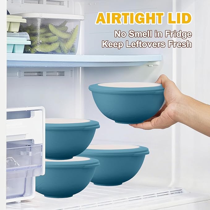 40 OZ Bowls Set of 4, Unbreakable Lightweight Bowls Set with Lid, Microwave & Dishwasher Safe Lunchable Containers, Plastic Reusable Cereal Bowl for Soup, Salad, Noodle, Snack, Fruit, Blue