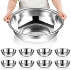8 Pcs Stainless Steel Mixing Bowls Metal Mixing Bowls Extra Large Basin Salad Bowl with Deeper Edge, Dishwasher Safe, Mirror Finish for Home and Commercial, Silver (16 Inch 13 Qt)