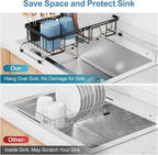 iSPECLE Expandable Small Sink Dish Drying Rack - Adjustable Capacity (13''-16.9''L) and Legs Over The Sink Dish Drainer Drying Rack for Kitchen Sink and Counter, Dish Rack with Utensil Holder, Black