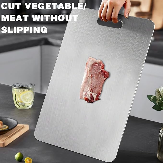 Titanium Cutting Board,Cutting Boards for Kitchen,8 pcs Stainless Steel Cutting Board,Peeler,Mat,Dish Clip,Titanium Cutting Boards for kitchen,For Cutting Vegetables, Meat,Fruits,Silver,15.3x11 IN