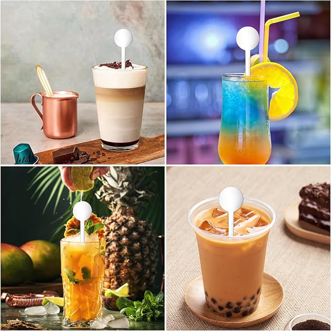 200 Pcs Cocktail Swizzle Sticks, 7.3inch Clear Coffee Stirrers Disposible Plastic Swizzle Sticks for Drink Black Disc Top Drinks Mixing Rod for Coffee Whiskey Beverage