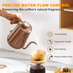 Nueve&Five Gooseneck Electric Kettle with Thermometer, Copper Tea Kettle with Auto Shut-Off,1000W Hot Water Kettle Electric of Stainless Steel,Electric Kettles for,Coffee & Tea