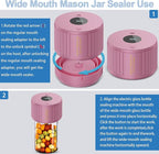 Electric Mason Jar Vacuum Sealer Kit for Wide Mouth and Regular Mouth Mason Jar - Pink