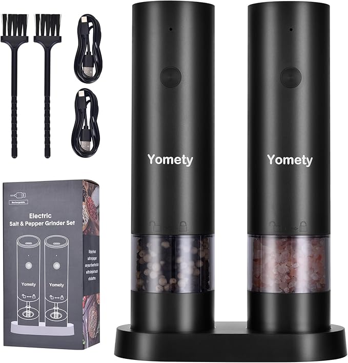 Electric Salt and Pepper Grinder Set-Rechargeable Salt and Pepper Mill Set All in One, Automatic Refillable Adjustable Coarseness Ceramic Grinder, Salt and Pepper Shakers for Kitchen Appliances