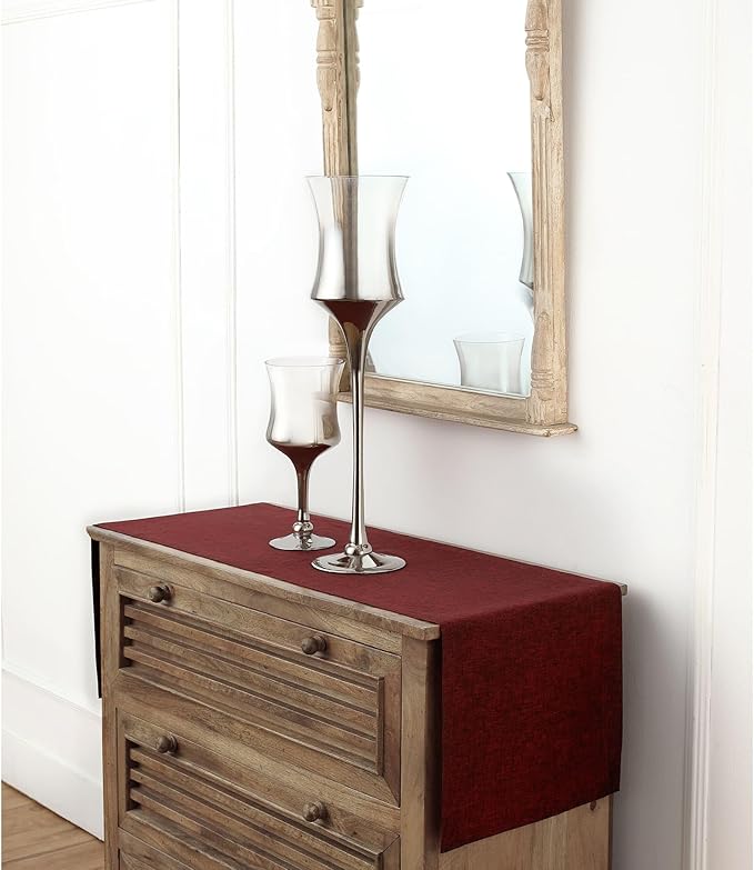 Solino Home Linen Small Table Runner 60 Inches - Athena, 100% Pure Linen Red Garnet Table Runner 14 x 60 Inch Ideal for Dresser and Coffee Tables - Fall, Autumn