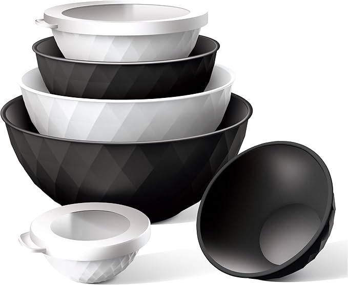 COOK WITH COLOR Mixing Bowls with Lids - 12 Piece Plastic Nesting Bowls Set includes 6 Prep Bowls and 6 Lids, Diamond Design - Microwave Safe (Mint)