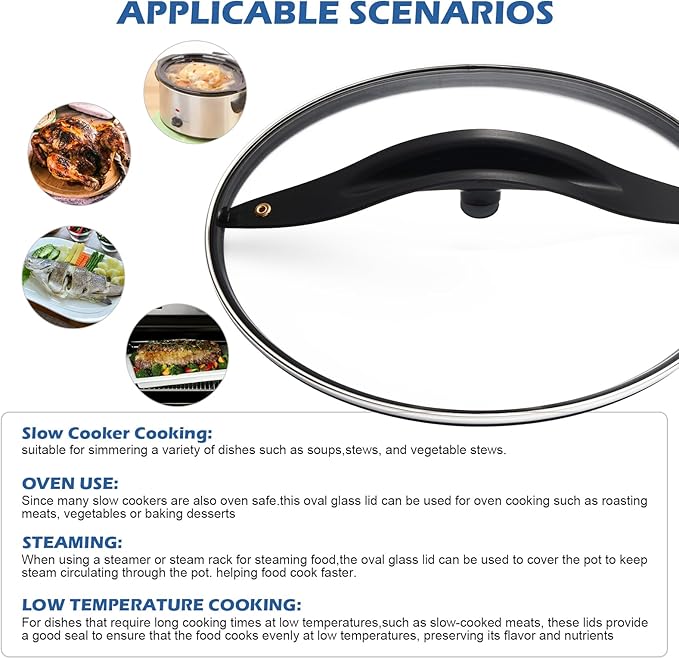 SCVP609-KLS Oval Glass Lid Replacement for Rival Crock Pot & Slow Cooker