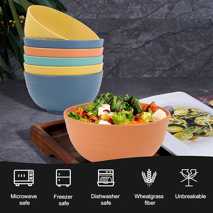 Homienly Bowls for Kitchen Cereal Bowls Wheat Straw Bowls 8 PCS Unbreakable Lightweight Bowl Set Microwave and Dishwasher Safe Bowl,Reusable Bowl Set for Serving Soup,Oatmeal,Ramen,Salad(Multi, 26 OZ)