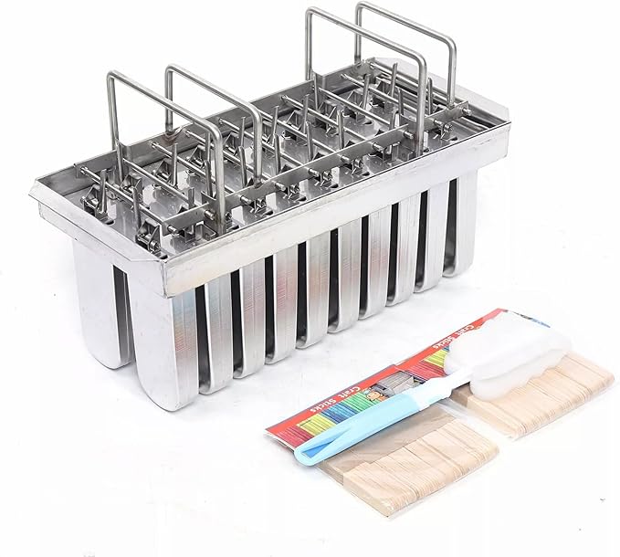 20PCS Commercial Popsicle Molds Heavy Duty Stainless Steel Popsicle Maker Kit with Brush & Sticks, 112g Capacity per Slot, DIY Yogurt Ice Cream Tools for Home Restaurants (Round Headed Flat Plate)