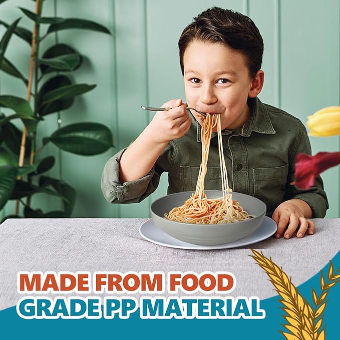 Teivio 8.4" Large Plastic Pasta Bowls Reusable, 45 oz Pasta Serving Bowl Set of 12, Kitchen Wheat Straw Serving Deep Plate Bowls for Salad, Cereal,Soup,Unbreakable Dishwasher Safe, Multicolor