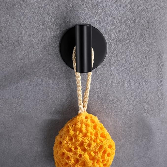 Adhesive Hooks 304 Stainless Steel Robe Hook Holder Heavy Coat Hook for Bathroom Kitchen Livingroom Garage Hotel Brushed Finish 2pcs (Matte Black)