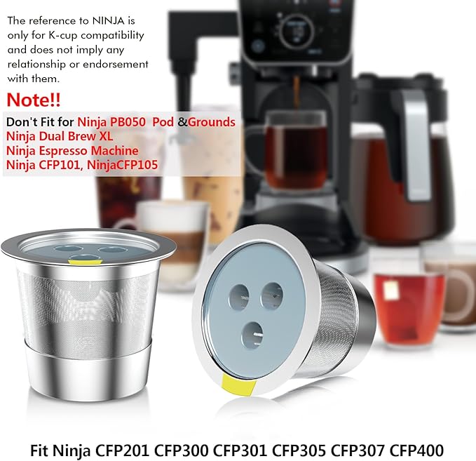 Reusable K Cups Compatible with Ninja Coffee Maker,Stainless Steel 4 Pack Reusable Coffee Pods,Permanent K Cups Coffee Filters Fit for Ninja CFP201 CFP 300 CFP301 CFP305 CFP307 CFP400 (4Pack)