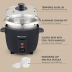 Elite Gourmet ERC003B Electric Rice Cooker with Automatic Keep Warm Makes Soups, Stews, Grains, Hot Cereals, 6 Cups Cooked (3 Cups Uncooked), Black