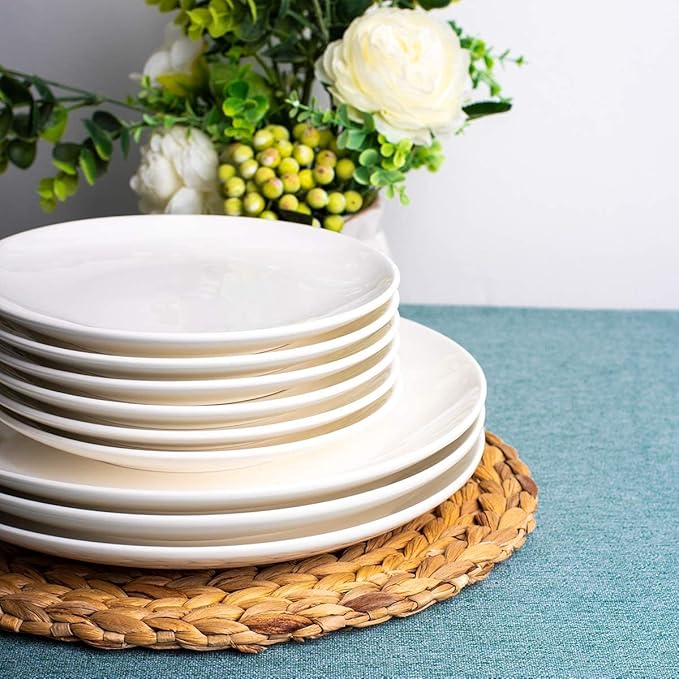 DELLING 7 Inch Appetizer Plates Set, White Ceramic Dessert Plates/Salad Plate - Small Round Serving Plates for Snacks, Side Dishes, Pasta, Microwave & Dishwasher Safe - Set of 4
