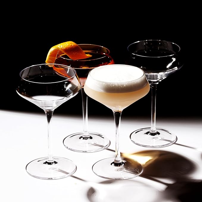 LEMONSODA Hand Blown/Nick And Nora Classic Martini Glasses Manhattan, Cosmopolitan, Espresso Martini, Lemon Drop, Dirty Martini - Inspired by 1930's - 50's Cocktail Culture - 6oz/10oz (Set of 4, 6oz)