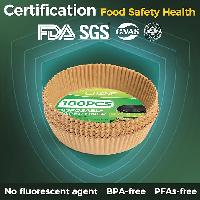 Air Fryer Paper Liner Disposable: 100PCS 8 Inch Airfryer Insert Parchment Paper Sheets, Grease and Water Proof Non Stick Basket Liners for Baking Cooking Roasting from ctizne