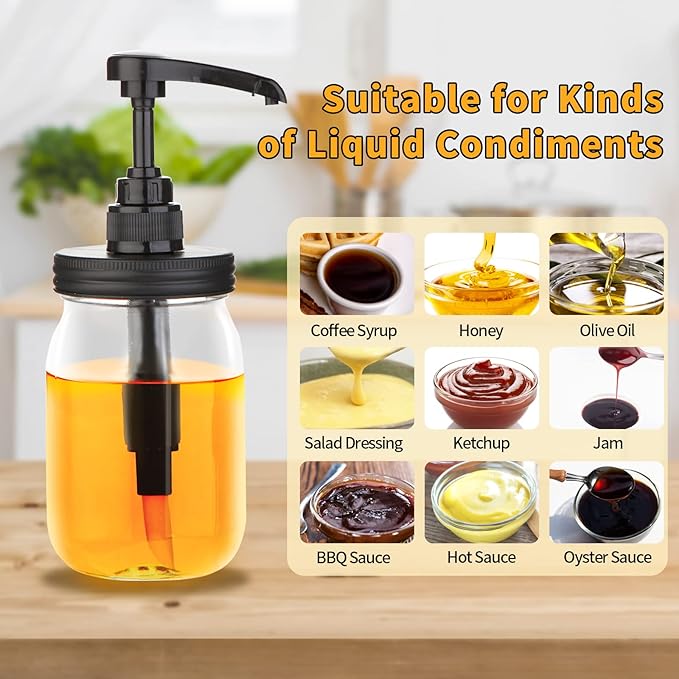 2 Packs Mason Jar Syrup Dispenser, Coffee Syrup Dispenser for Regular Mouth Mason Jar, Food Grade Rustproof Plastic Pump for Syrup, Honey, Liquid Condiments, Ketchup, Coffee Syrup and More