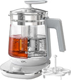 Electric Kettle, 1.5L Borosilicate Glass Hot Water Kettle Electric & Tea Kettle for Coffee or Tea, BPA Free, Auto Shut-Off, Stainless Steel, White, 1200w