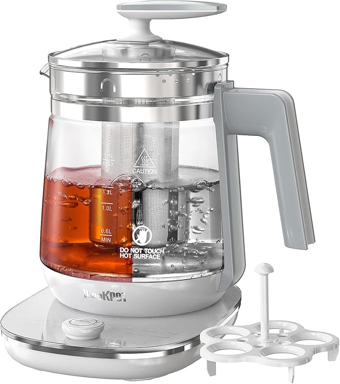 Electric Kettle, 1.5L Borosilicate Glass Hot Water Kettle Electric & Tea Kettle for Coffee or Tea, BPA Free, Auto Shut-Off, Stainless Steel, White, 1200w