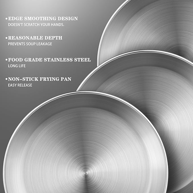 tchrules 12 Inch Pizza Pan Set of 8, Stainless Steel Pizza Tray, Round Non-Stick Coating Pizza Plate for Oven Kitchen Baking Home Restaurant, Dishwasher Safe （Silver）