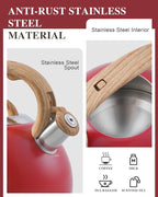 Tea Kettle Stovetops, 2.7 Quart Food Grade Stainless Steel Water kettles for Stove Top Teatop with Anti-hot Ergonomic Handle,Suitable for All Heat Sources