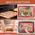 Silicone Baking Mat, Sopito Food Safe Silicone Baking Sheet, Heat Proof 480℉ Cooking Mat, Length 16.5 in Width 11.6 in, 2 PCS-Red