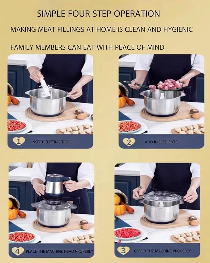 5L Electric Meat Grinder, Stainless Steel Dough Machine, 500w Strong Food Processing Machine, 5-Speed Mode, Used For Dough Stirring, Onion, Meat, Nuts, Fruits, Garlic, Vegetables