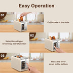 Mecity 2 Slice Touch Screen Toaster, 1.5" Wide Slot, Stainless Steel Smart Toaster for Bagels, Muffins, Waffles, Gluten-Free Breads, Defrost, Reheat, Timer, 120V 825W, Cream Color