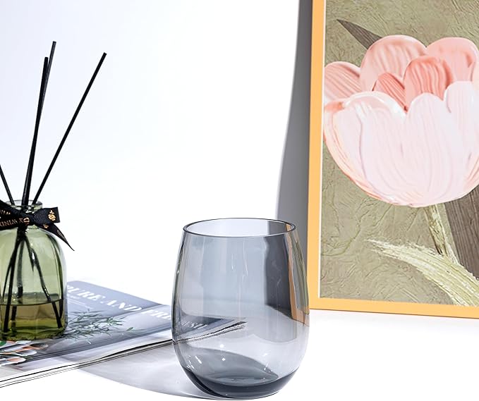 KOXIN-KARLU Classic 18-ounce Acrylic Stemless Wine Glasses, Unbreakable Mixed Drinkware Plastic Tumbler, set of 6 Grey