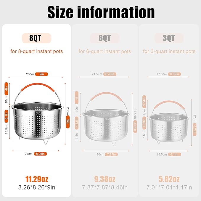 GREATLINK Mesh Strainer and Vegetable Steamer Basket for Instant Pot Accessories 8Qt, Stainless Steel Veggie Strainers and Colanders for Cooking Broccoli, Eggs, Pasta, Quinoa (8 Qt - Steamer Basket)