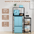 Mini Fridge and Microwave Stand Over Refrigerator Storage Shelf with Power Outlet, 5 Tiers Adjustable Bakers Rack Cabinet Coffee Bar Appliance Organizer for Dorm Office,Black