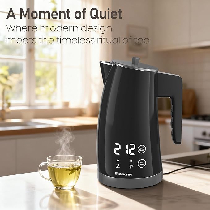 Electric Kettle with 5-Temperature Control,1.25L Cordless,Penguin Shape Design,1200W with Keep Warm and Auto Shut-Off,Perfect for Tea,Coffee & Kitchen(Dark Gray)