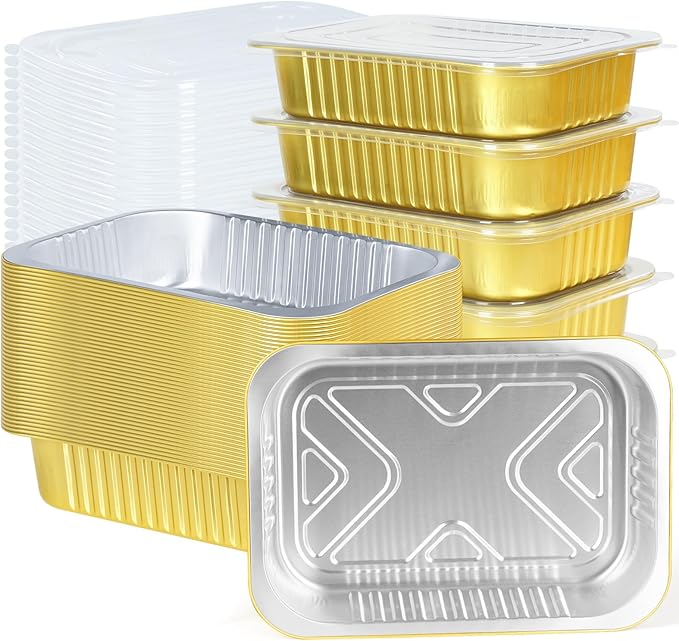 40 Pack 1.5 LB 7.2"×5"×1.8" Aluminum Pans with Lids Heavy Duty, 24 Ounce Disposable Tin Foil Food Containers with Lids for Baking, Meal Prep, Freezer, Heating and Takeout