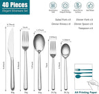 Silverware Set for 8, EIUBUIE 40-Pieces Food-Grade Stainless Steel Flatware Cutlery Sets, Mirror Polished Lightweight Kitchen Eating Utensil Tableware Set Include Forks Spoons Knives, Dishwasher Safe