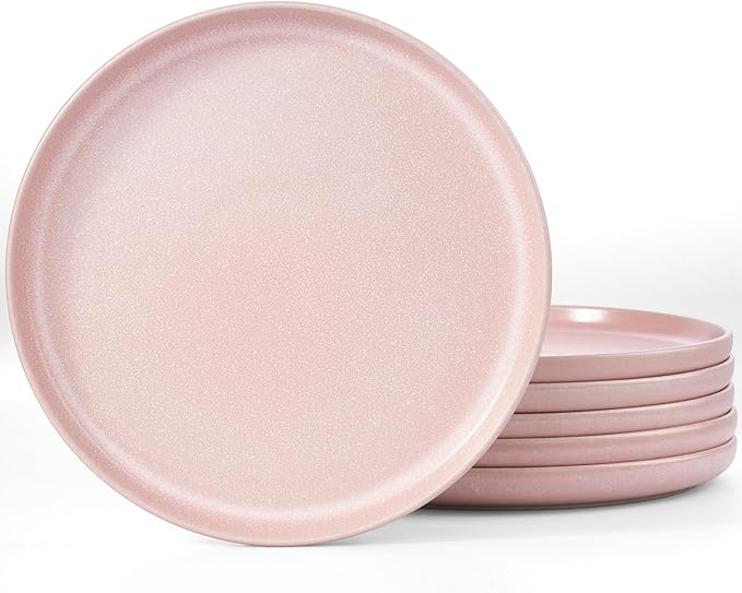 famiware Milkyway Dinner Plates, 10.24 inch Plates for 6, Stoneware Dessert Plates Dish Set for Kitchen, Reactive Glaze Plate Set, Microwave and Dishwasher Safe, Light Pink