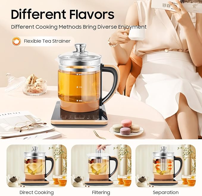 1.8L Electric Water Kettle, 800W 110V Multifunctional Electric Glass Kettle Hot Tea Maker Health Pot with Filter and Digital Heating Base For Coffee, Soup, Hot Pot, Boiled Eggs