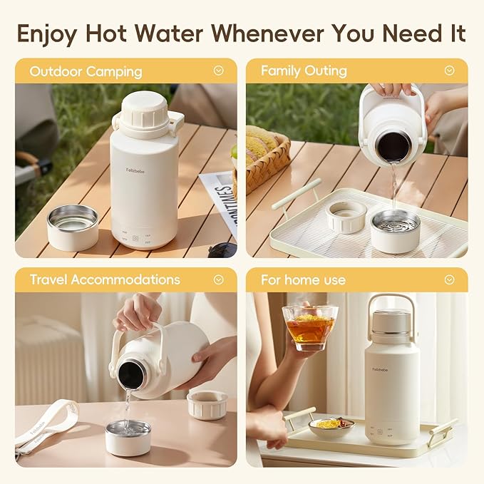 1000mL Portable Electric Kettle, 304 Stainless Steel Water Boiler with 4 Temp Settings, Keep Warm & Boil-Dry Protection, Electric Tea Kettle for Travel, Hotel, Camping (120V Outlets)