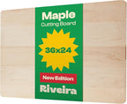 Riveira Maple Wood Cutting Board – Gourmet Maple Grandeur: 36 x 24 Wooden Cutting Board – Natural Wooden Cutting Boards For Kitchen Decorative – Innovative Juice Grooves Maple Wooden Chopping Board