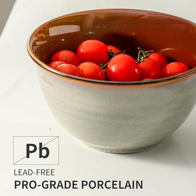 MEKY Soup Bowls, 40oz Large Deep Stoneware Cereal Bowls for Salad, Pasta, Popcorn - Dishwasher & Microwave Safe Set of 4, Elegant Stackable Porcelain Kitchen Dining Serveware, Brown