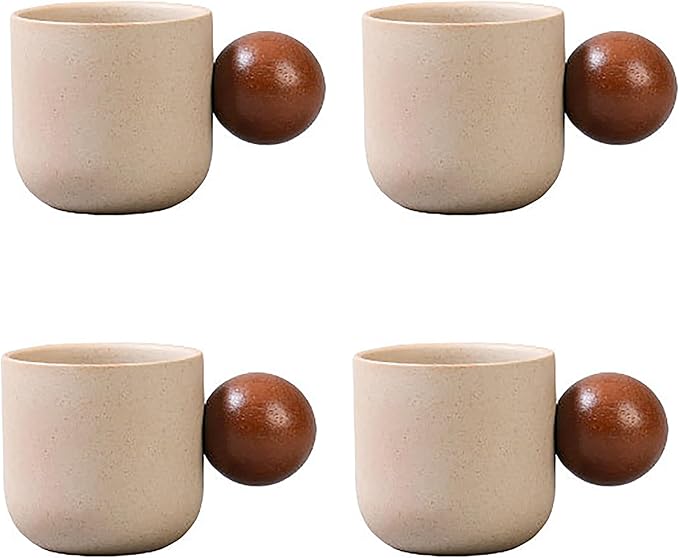 Ceramic Espresso Cups Set of 4,Small Coffee Mugs,Expresso Shot Cups,4 oz Porcelain Demitasse Cups,Perfect for Espresso Machine and Coffee Maker (Natural Beige, S + Round Handle)