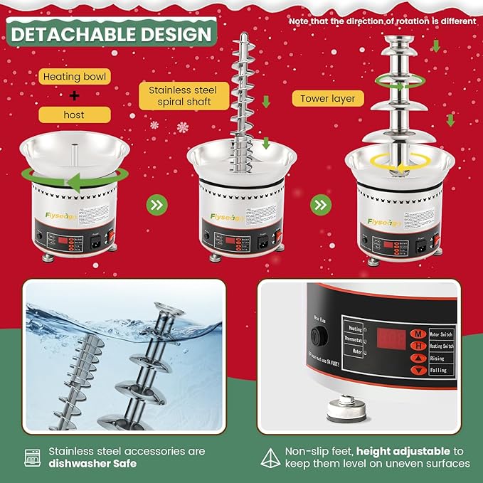 Chocolate Fountains Commercial 5 Tiers 9Lbs Large Chocolate Waterfall Machine Stainless Steel Hot Cheese Fondue Tower Easy Assembly Perfect for Candy BBQ Sauce Ranch Liqueurs Digital-control