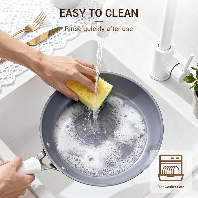 Ammeloo 15-Piece Ribbed Ceramic Cookware Set, Pots and Pans Set Non Stick, Induction Ready, Healthy Non Toxic Kitchen Cooking Set PFAS/PFOA/PTFE-Free, Silicone-wrapped Stay-Cool Handle