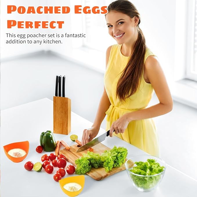 Poached Egg Cooker - Egg Poaching Cups, Non-Stick Silicone, Microwave & Stovetop, 4 Pack, BPA Free