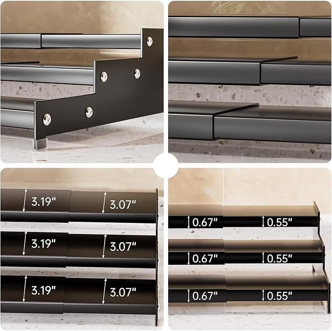 Premium Spice Rack Organizer for Countertops - tiered spice rack organizer for cabinet,spice jars, oil bottles and utensils 2 Pakcs Black (modern rust-resistant design)