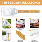 Step Dad Gifts from Daughter Fathers Day Heavy Duty Wooden BBQ Grilling Accessories Kit for Backyard, Thick Stainless Steel Grill Utensils with Non-Slip Handle Tools in Portable Bag Birthday