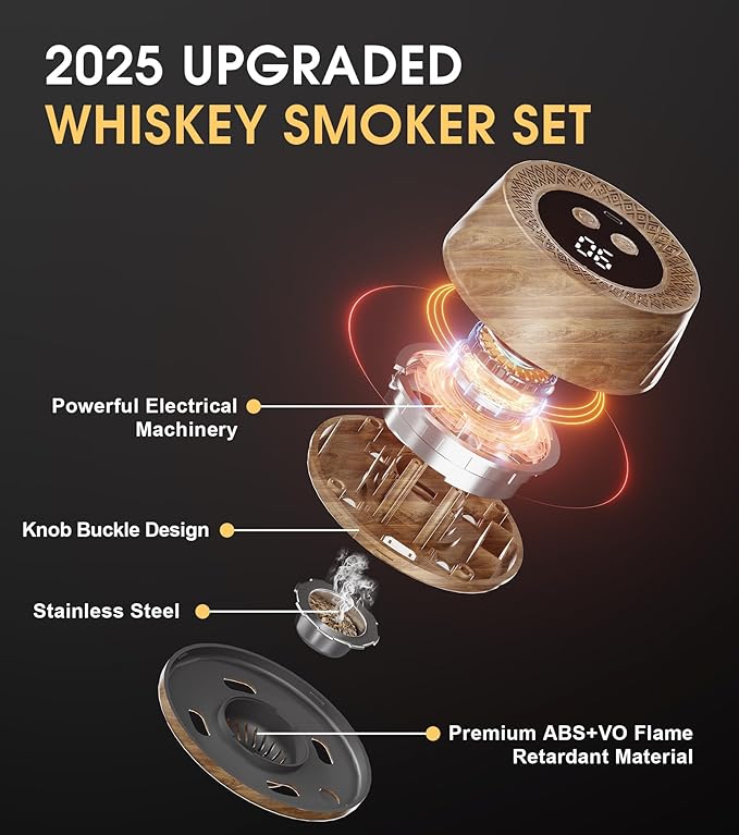 Electric Cocktail Smoker Kits with 6 Wood Chips, Whiskey Smoker Kit with Built-in Lighter, Old Fashioned Bourbon Drinking Smoking Kit, Gifts for Dad Husband Men Father Whiskey Lovers, No Butane Needed